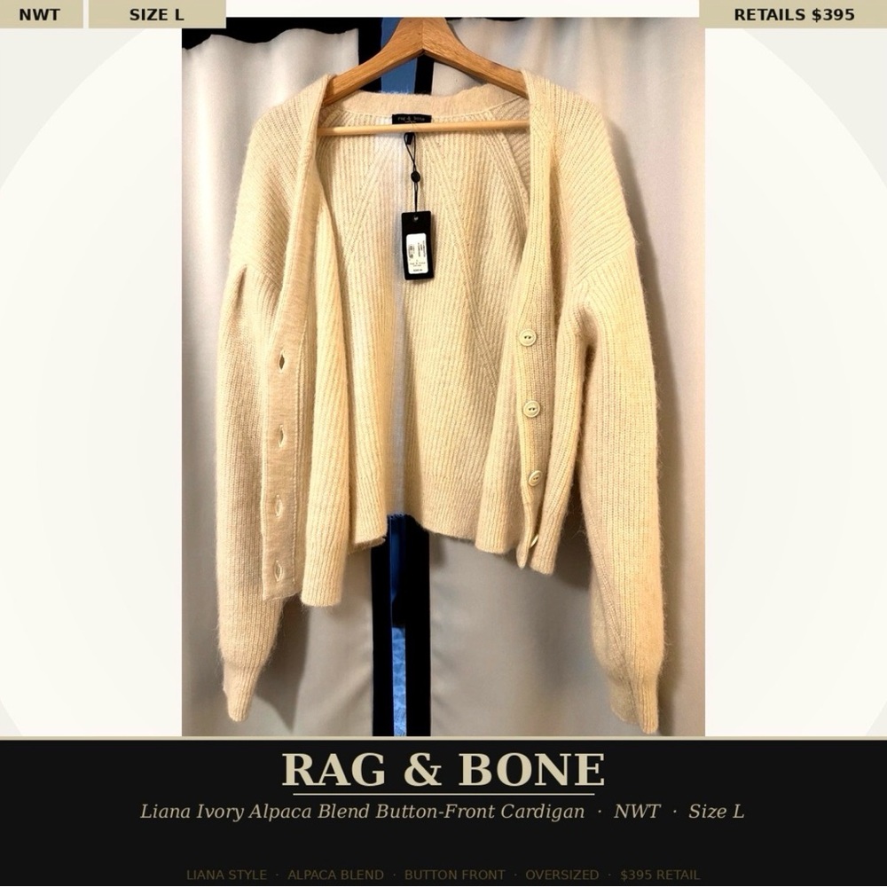 Rag & Bone Liana Ivory Alpaca Blend Button-Front Cardigan Size L | NWT |